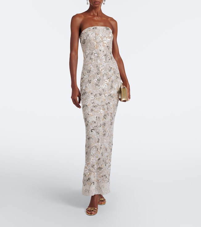 LA FUORI Icey Rose embellished floral bustier gown