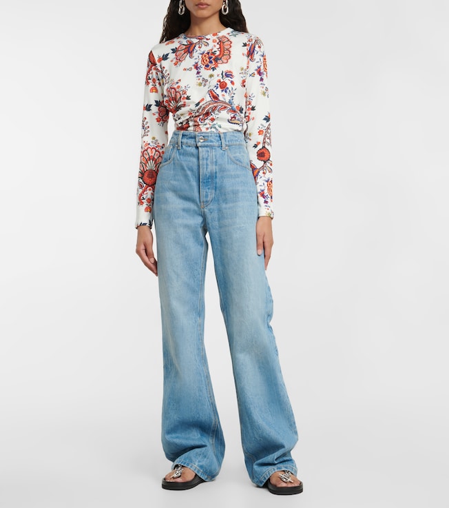 Rabanne Ruched floral jersey long-sleeved top