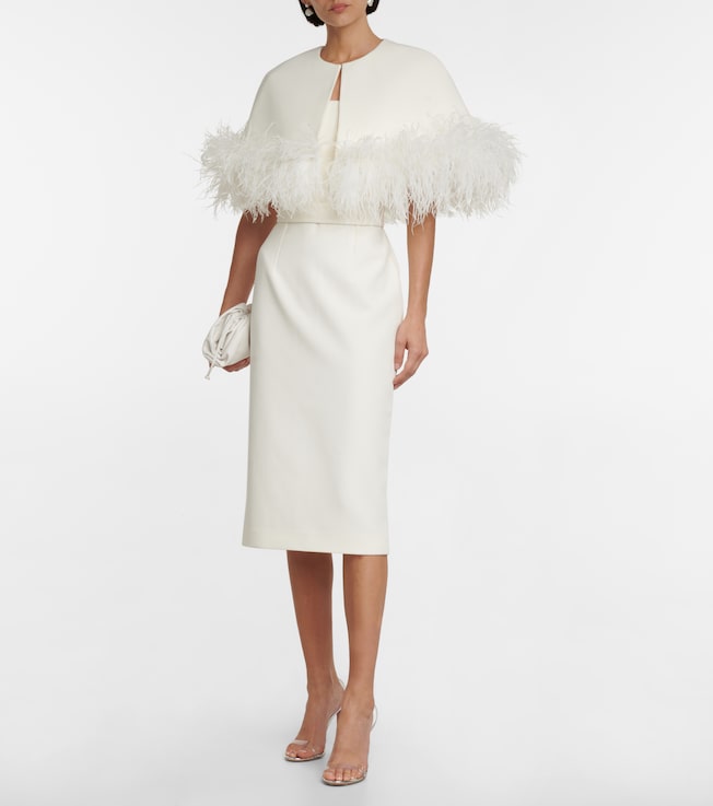 Safiyaa Bridal feather-trimmed crêpe midi dress