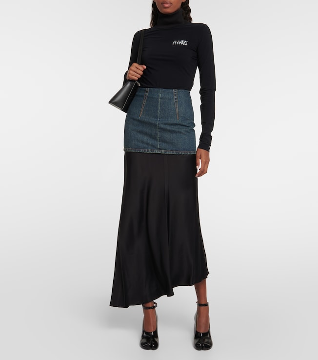 MM6 Maison Margiela Asymmetric denim and satin  maxi skirt