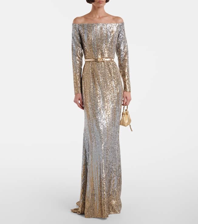 Elie Saab Sequined off-shoulder gown