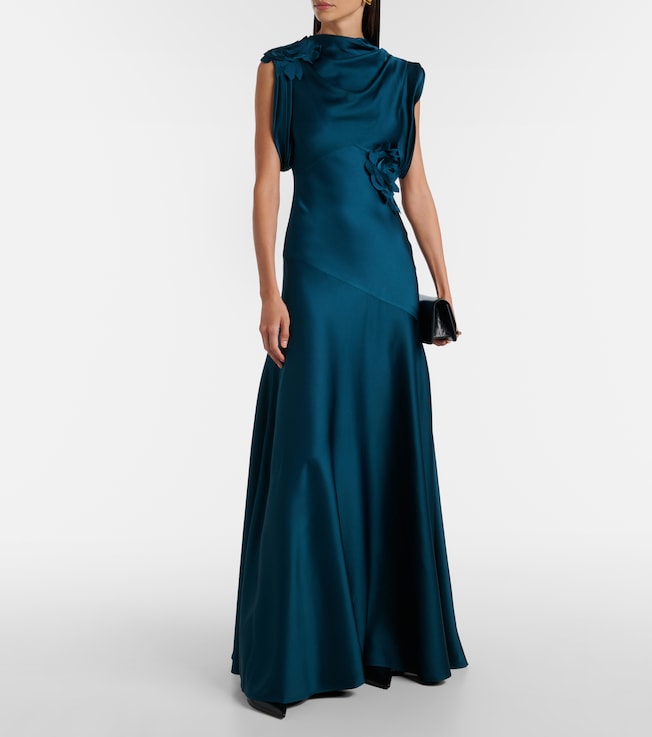 Erdem Floral-appliqué satin gown