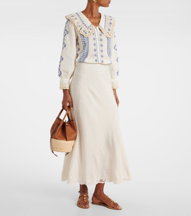 RIXO Crystal lace-trimmed cotton maxi skirt