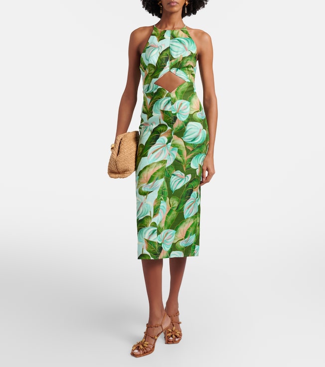 FARM Rio Cutout floral linen midi dress