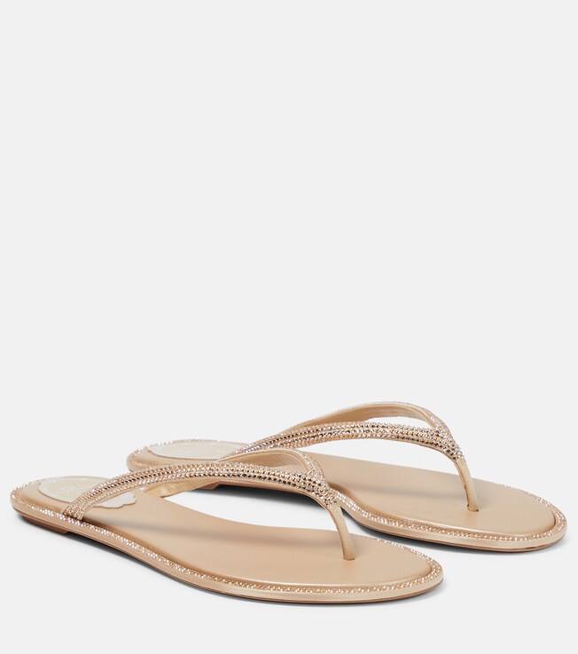 RENÉ CAOVILLA Diana embellished satin thong sandals