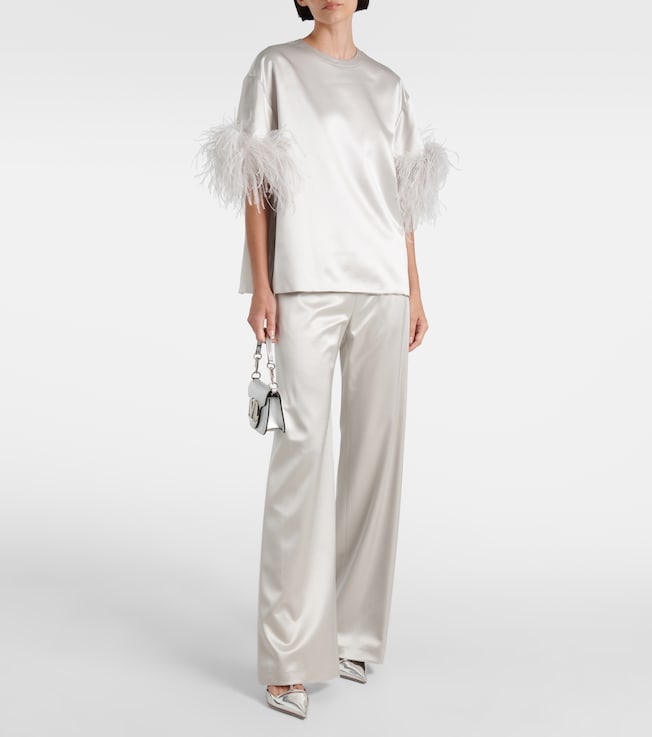 Valentino Feather-trimmed silk satin top