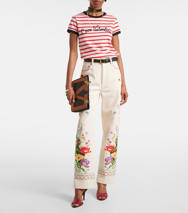 Valentino High-rise floral embroidered straight jeans