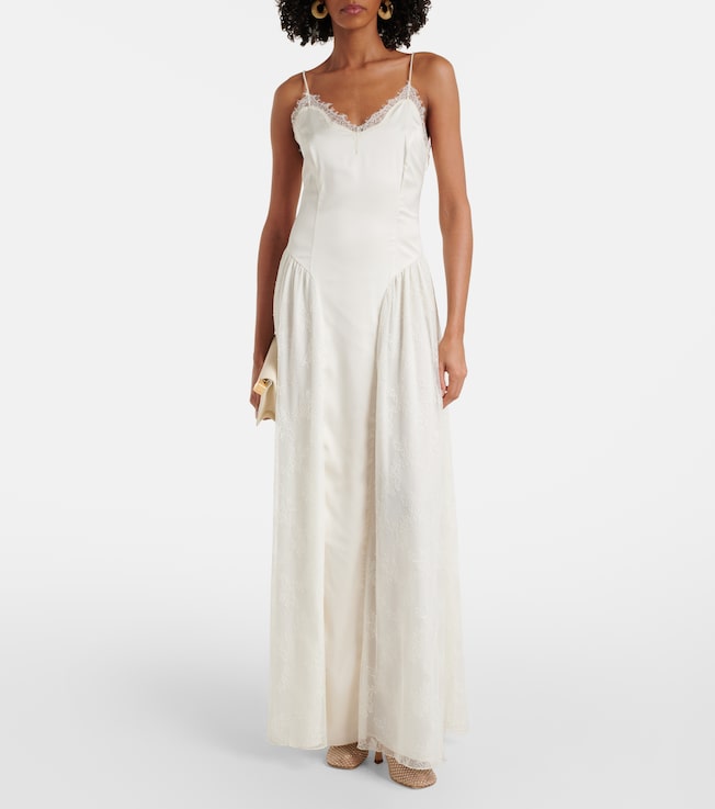 Rotate Bridal lace-trimmed satin maxi dress
