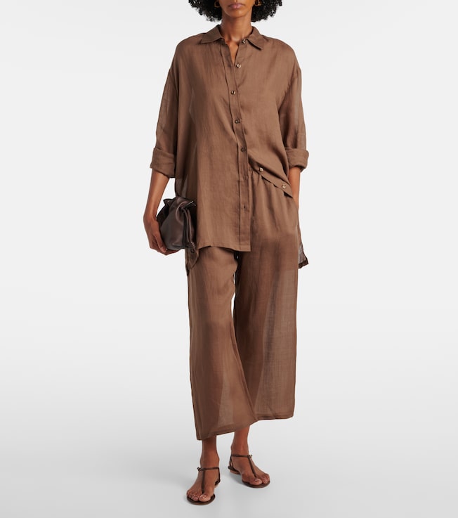 LESET Niko ramie cropped barrel-leg pants