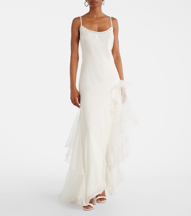 SIR. Bridal Sage Flounce ruffled silk cocktail dress