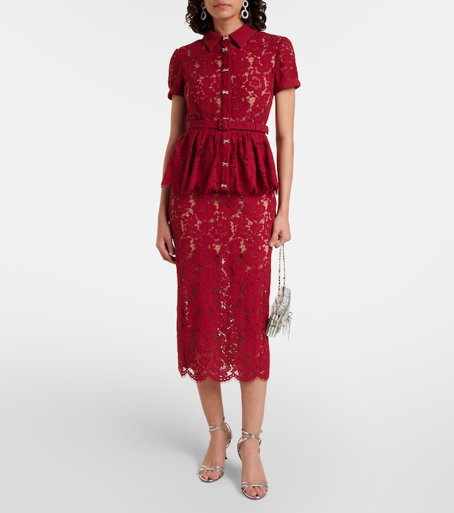 self-portrait Belted peplum lace midi dress