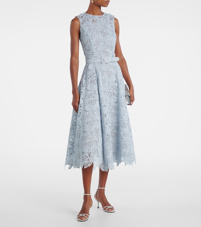 Oscar de la Renta Belted floral lace midi dress