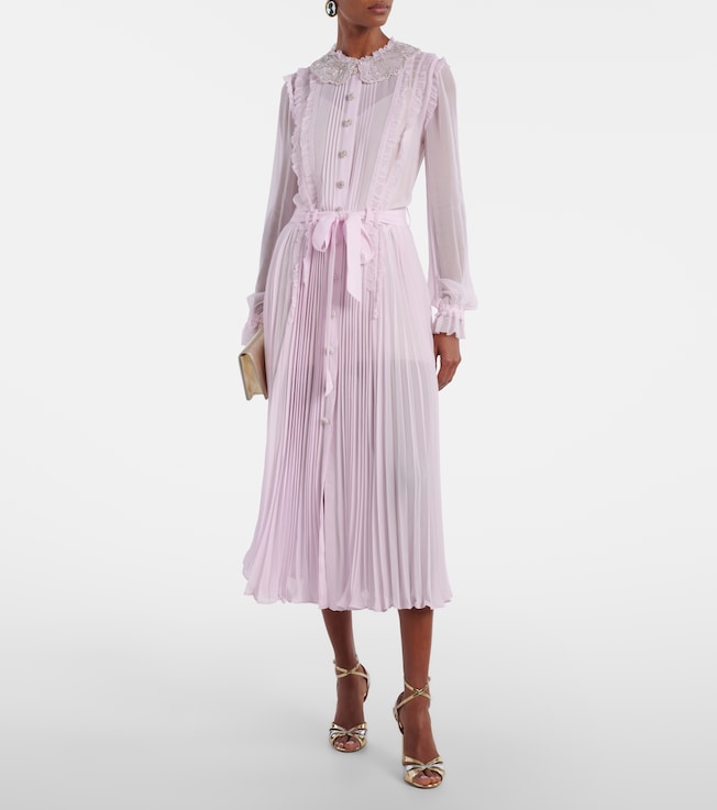 self-portrait Embellished pleated georgette shirt dress