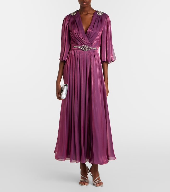 Costarellos Embellished Lurex georgette gown