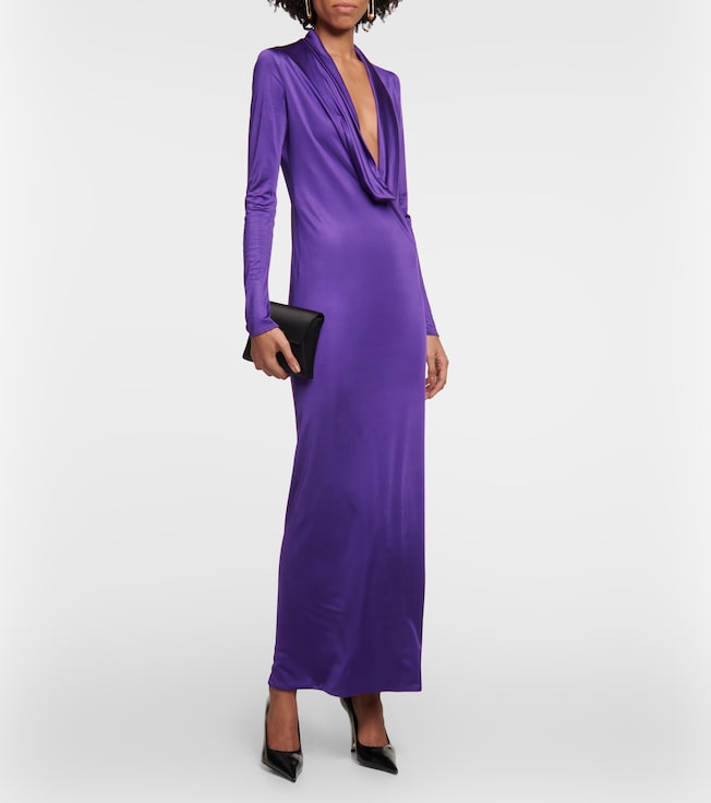 Versace Cowl-neck draped satin gown
