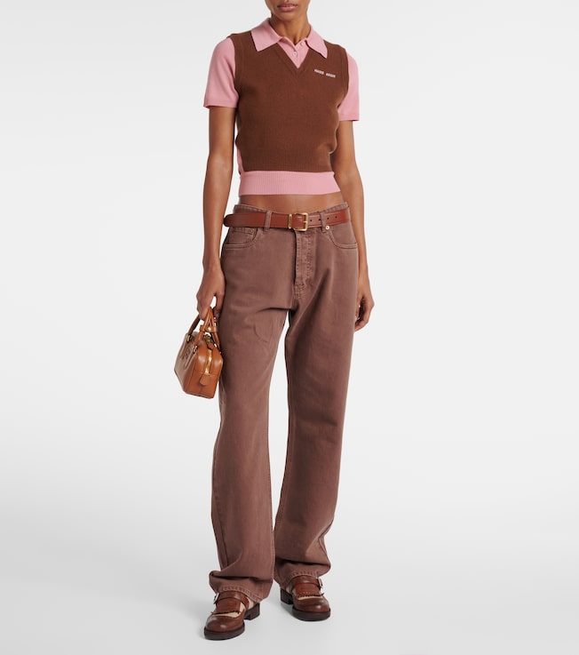 Miu Miu Layered wool and cashmere polo shirt