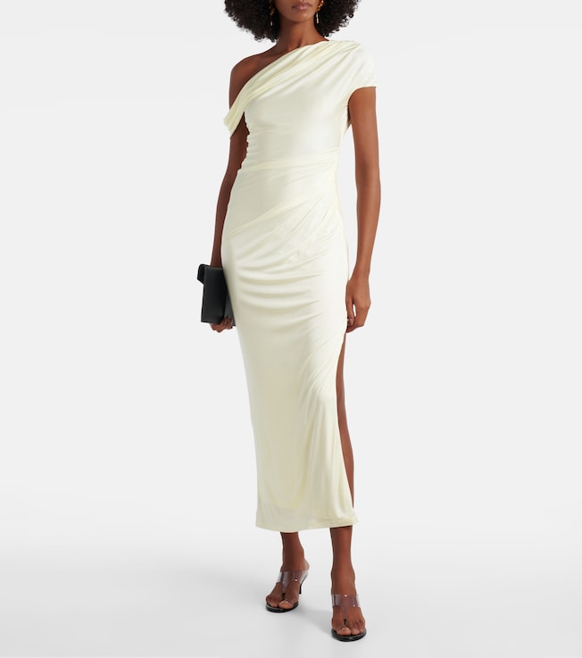 Draped one-shoulder midi dress