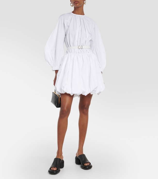 Jil Sander Leather-trimmed cotton poplin minidress