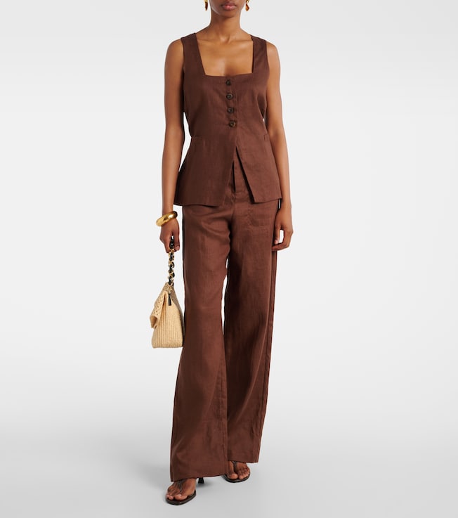 Faithfull Isotta high-rise linen straight pants