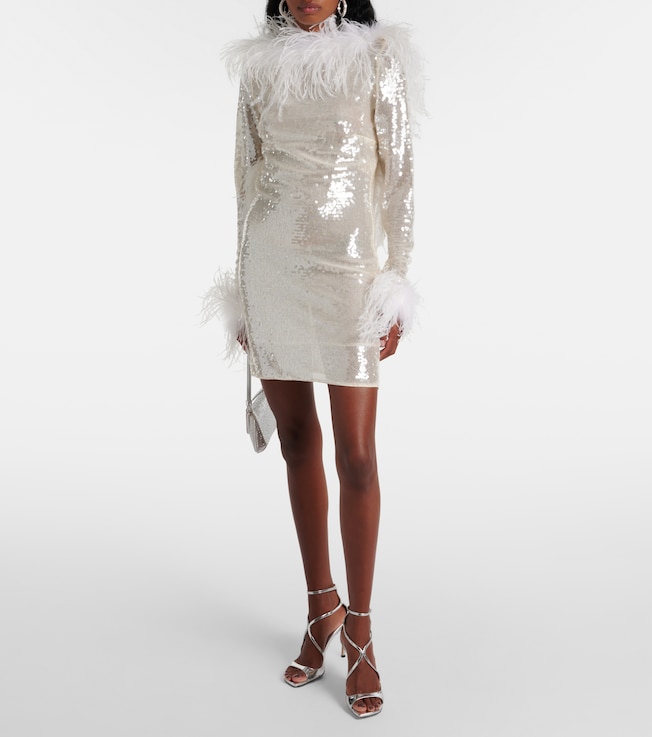 The New Arrivals Ilkyaz Ozel Feather-trimmed sequined minidress