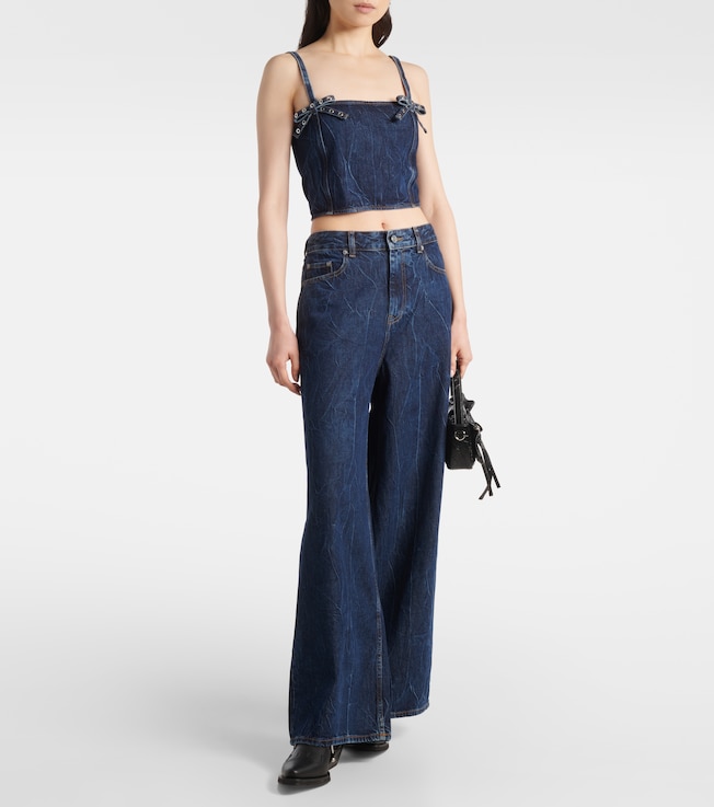 GANNI Ganni Bow-detail denim crop top