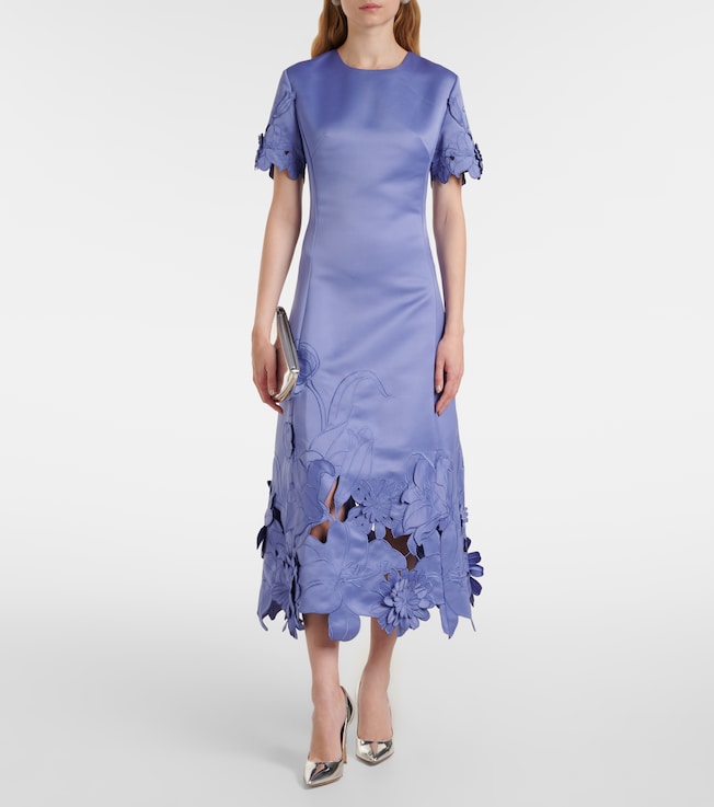 LEO LIN Caroline floral-appliqué satin midi dress