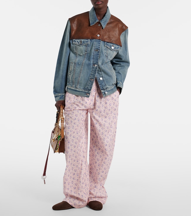 Prada Leather-trimmed denim jacket