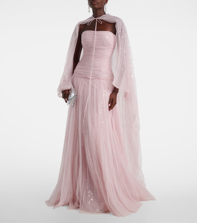 MARMAR HALIM Caped pleated bustier gown