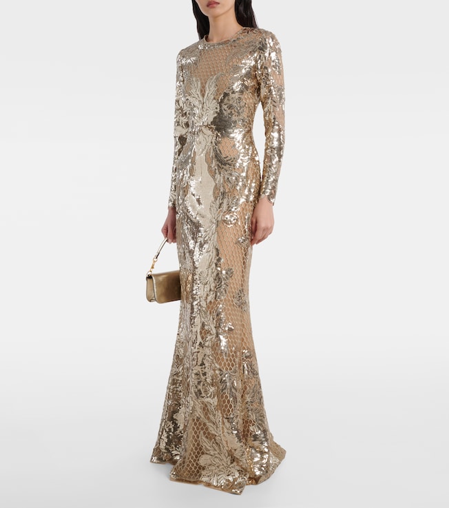 Elie Saab Embroidered sequined tulle gown