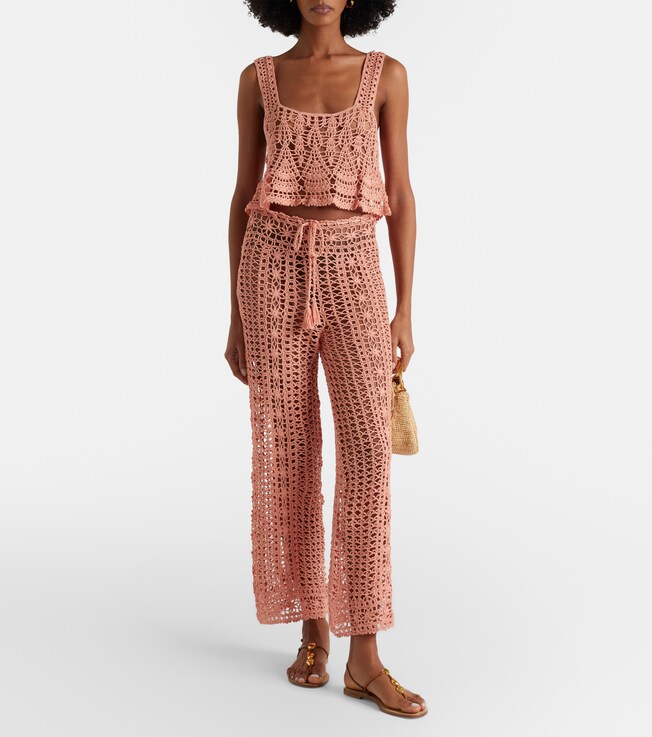 Anna Kosturova Crochet cotton wide-leg pants