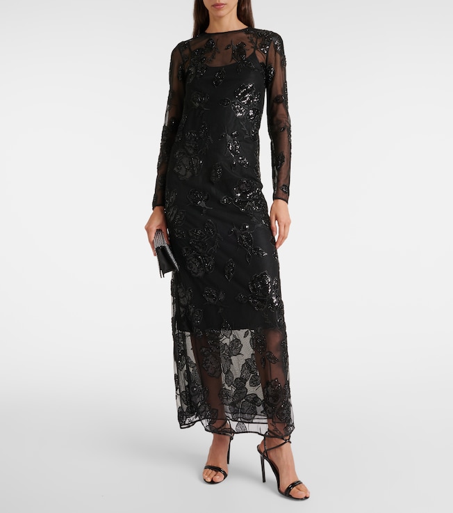Rotate Embellished mesh maxi dress