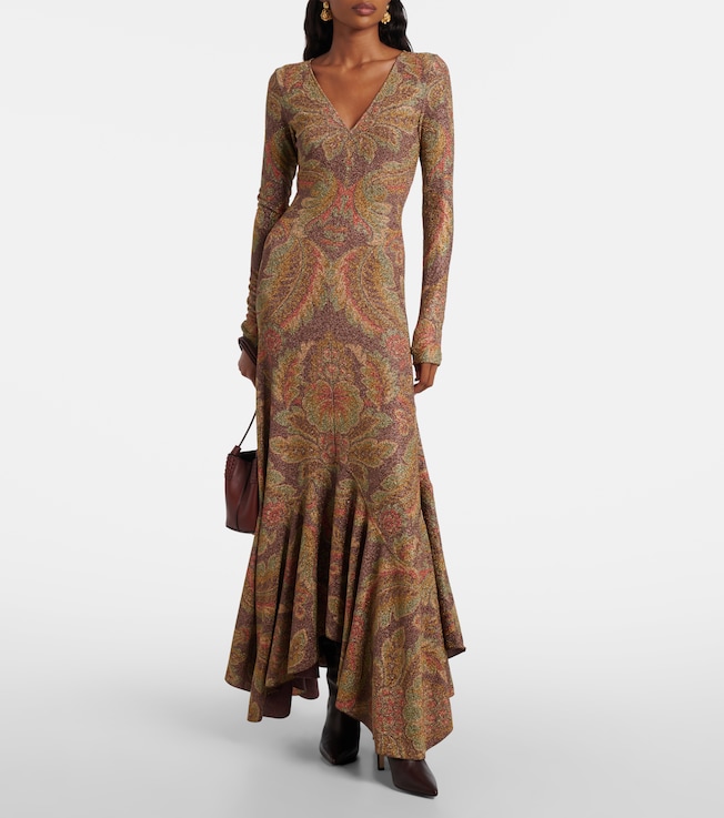 Etro Asymmetric floral terry jersey gown