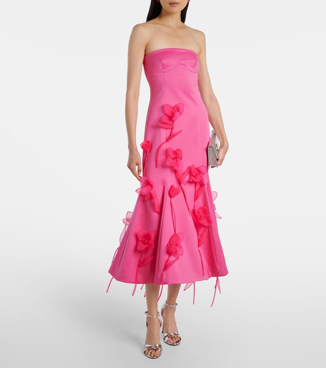 Rotate Floral-appliqué midi dress