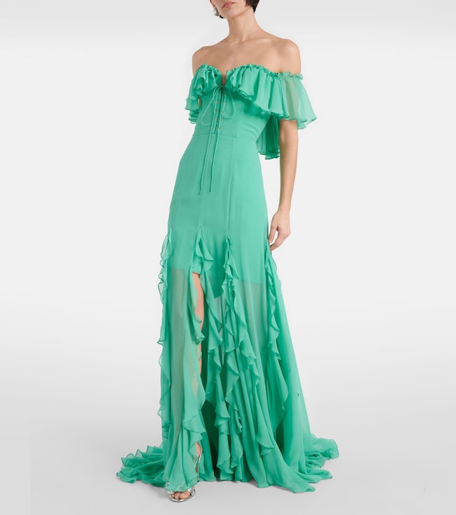 Costarellos Off-shoulder corset silk gown