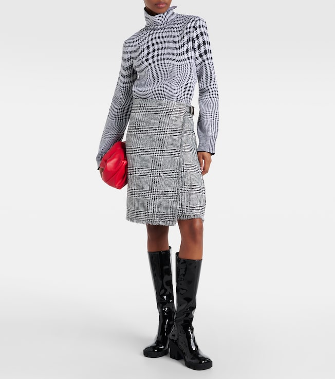 Burberry Houndstooth high-rise wrap skirt