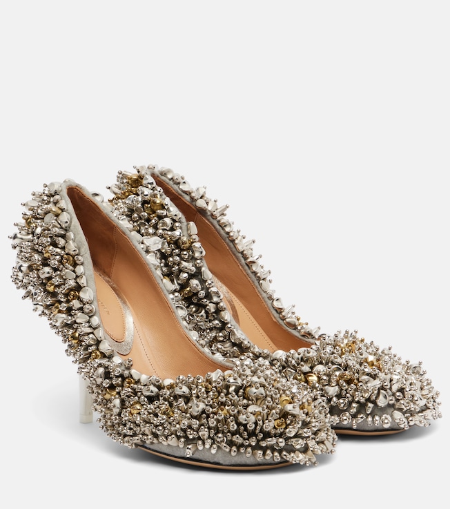 Dries Van Noten Embellished leather-trimmed pumps