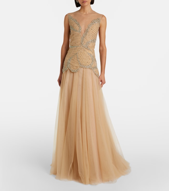 Costarellos Arabella embellished tulle gown