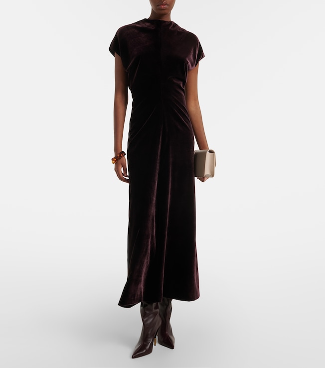 AGNONA Gathered velvet midi dress