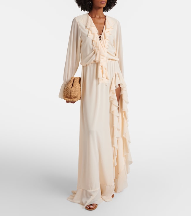 chinese dress ladies PRINTED RUFFLED LACE MAXI DRESS