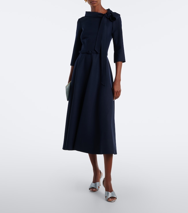 Oscar de la Renta Belted tie-neck wool-blend midi dress