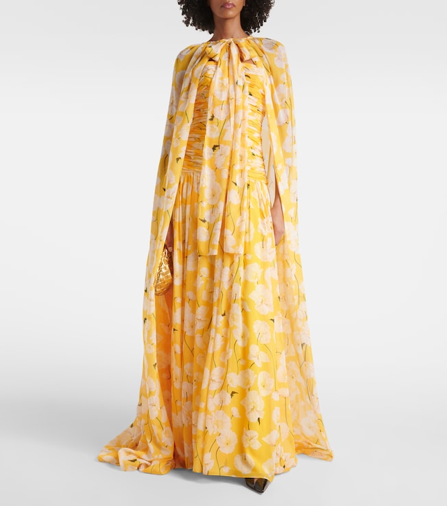 Carolina Herrera Gathered caped silk gown