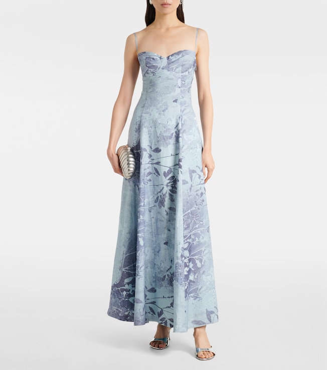 SIMKHAI Floral linen and cotton bustier dress