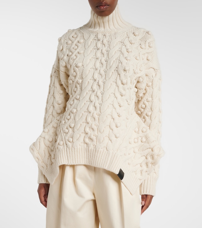 Stella McCartney Cable-knit draped wool turtleneck sweater