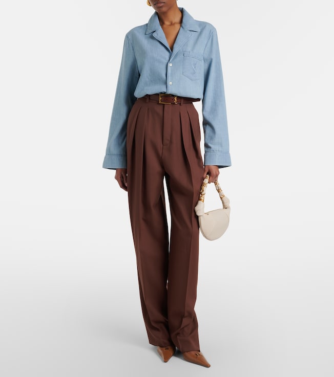 Saint Laurent Pleated wool gabardine wide-leg pants