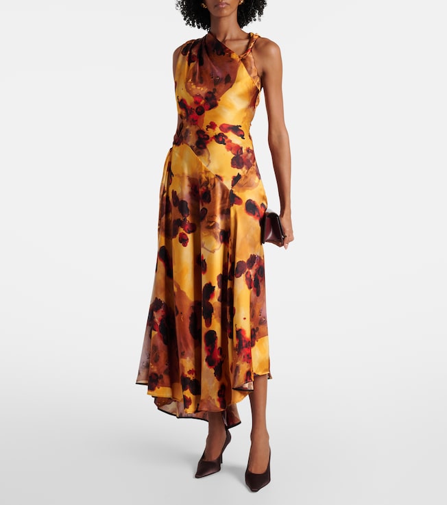 Victoria Beckham Gathered lace-trimmed silk satin gown