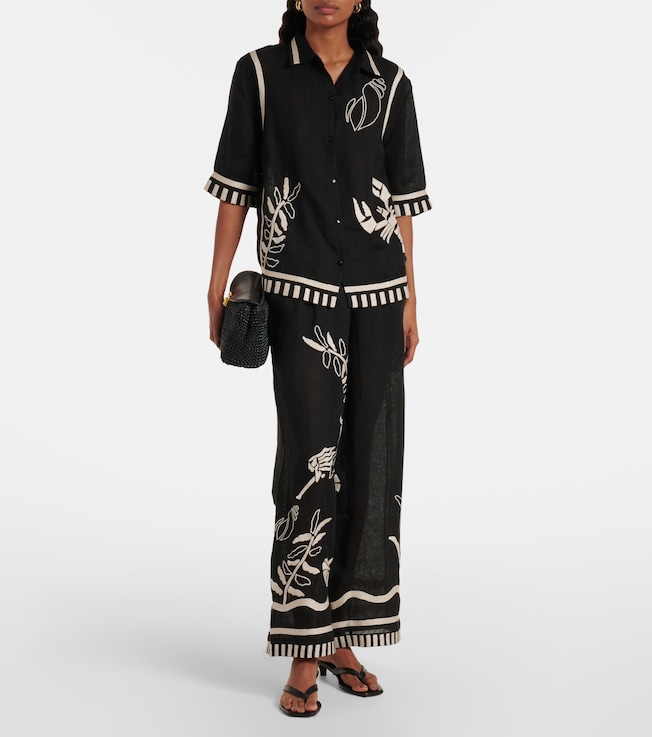Eres Octopus embroidered linen wide-leg pants