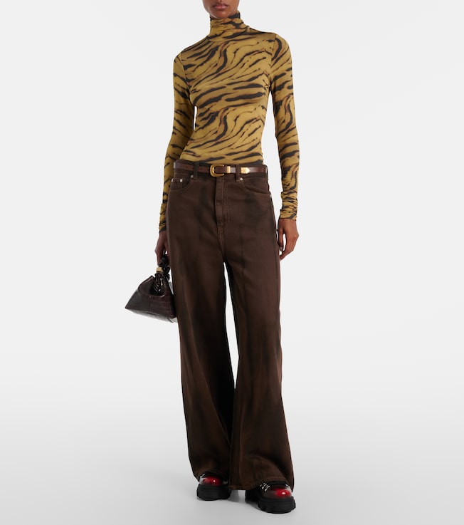 GANNI Tiger-print jersey top