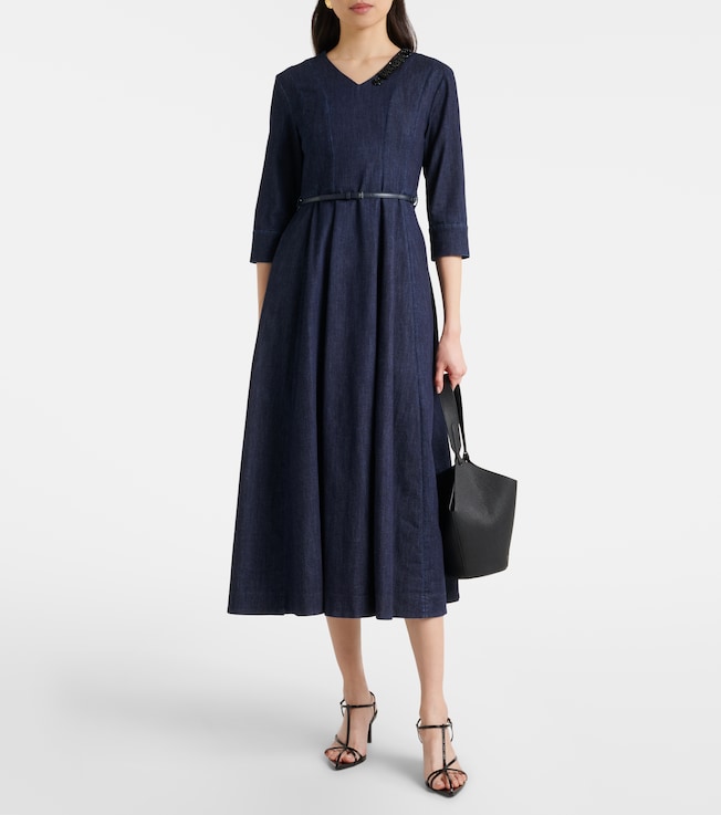S Max Mara Vela embellished belted denim midi dress