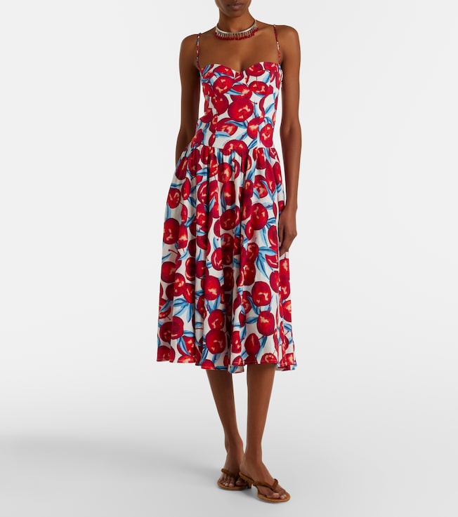 FARM Rio Printed linen-blend midi dress