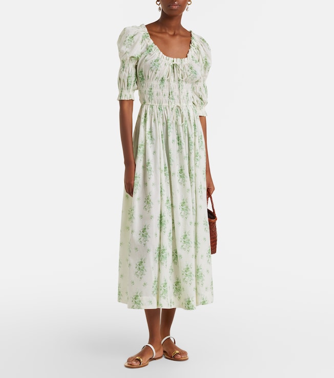 Dôen Ischia gathered floral cotton midi dress